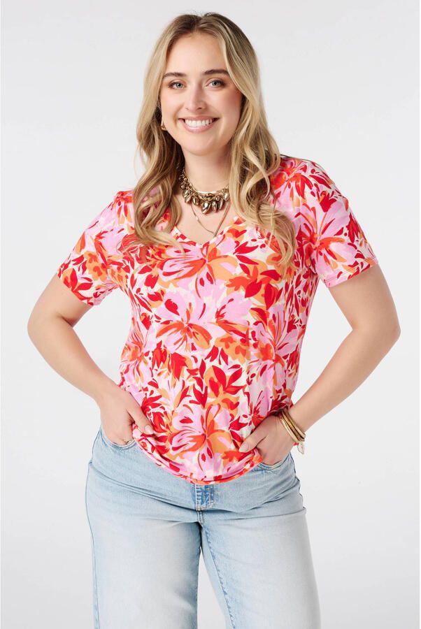 MS Mode gebloemde T-shirt Plus Size rood