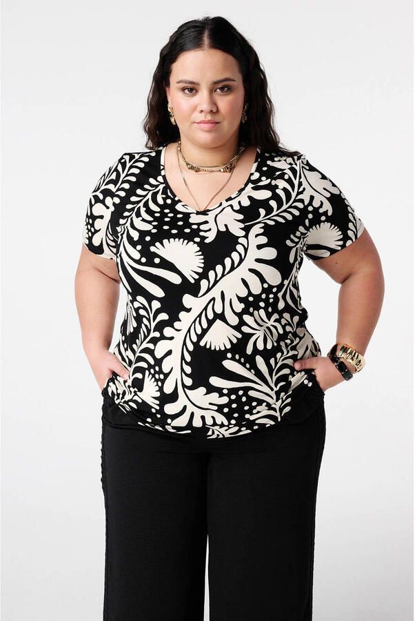 MS Mode gebloemde T-shirt zwart