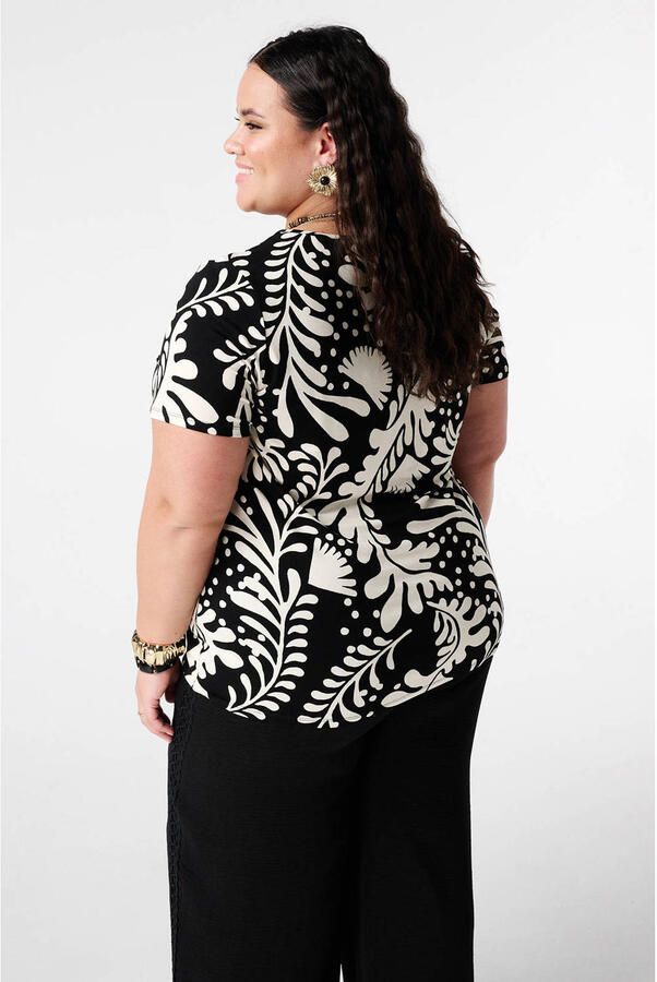 MS Mode gebloemde T-shirt zwart - Foto 3