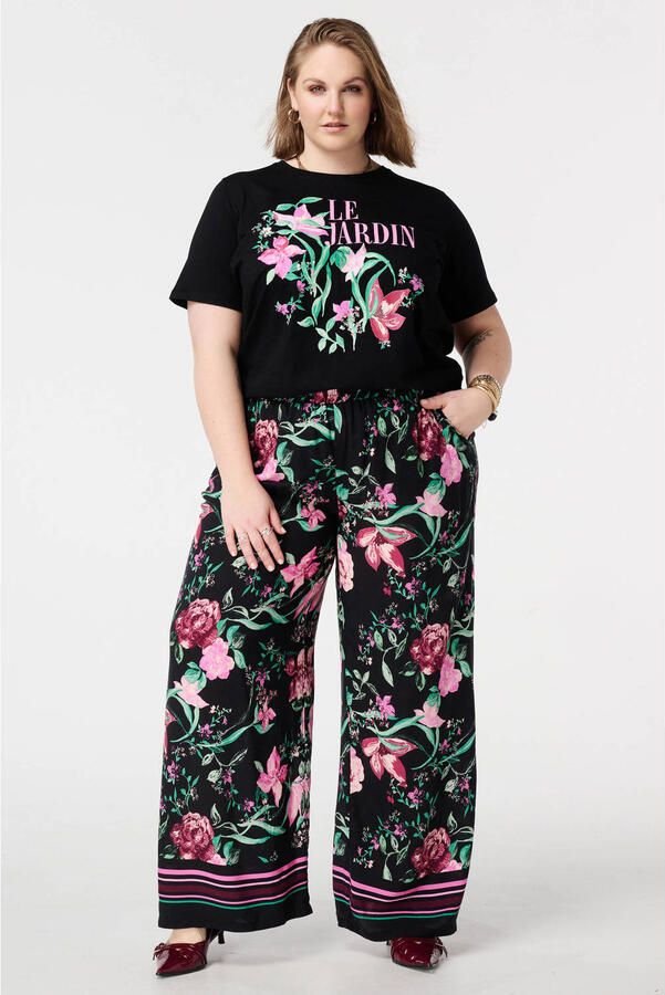 MS Mode gebloemde T-shirt zwart