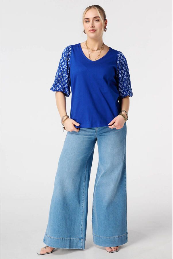 MS Mode gebloemde top blauw broderie