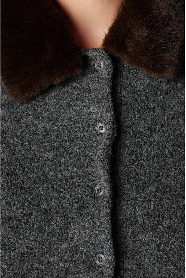 MS Mode gebreid vest met imitatiebontkraag en wol grijs - Foto 2