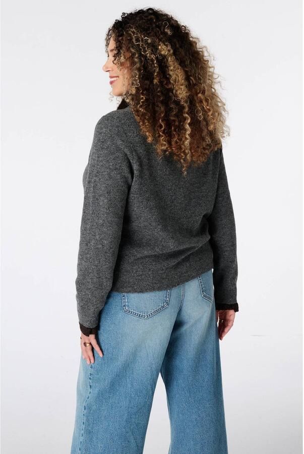 MS Mode gebreid vest met imitatiebontkraag en wol grijs - Foto 3