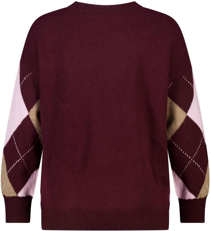MS Mode gebreide geruite trui met wol donkerrood beige roze - Foto 2
