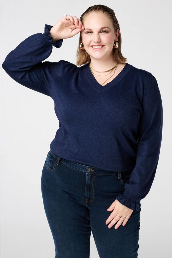 MS Mode gebreide trui donkerblauw met lurex