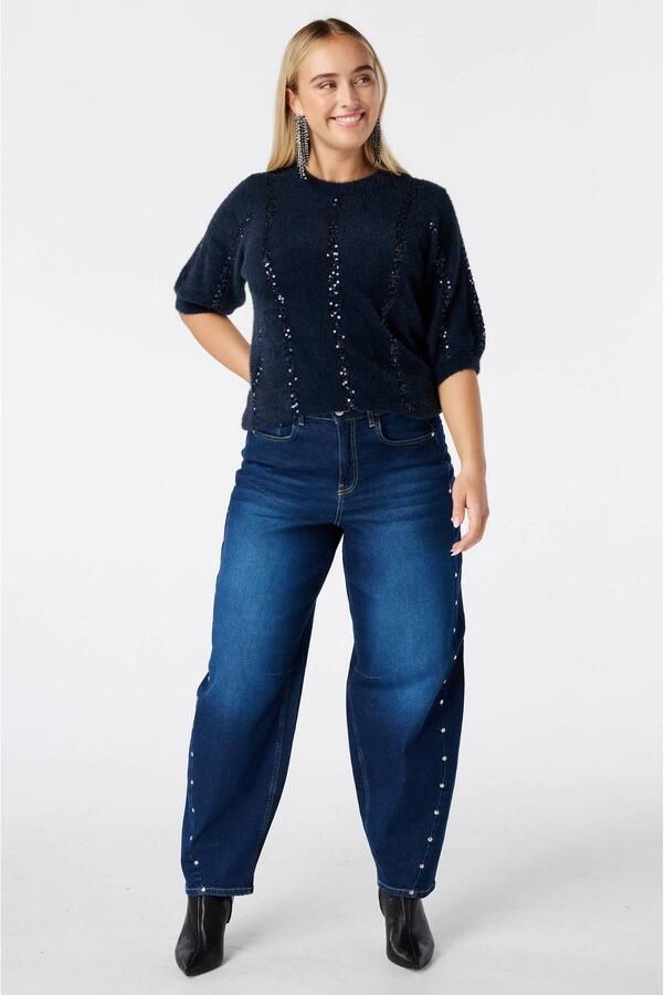 MS Mode gebreide trui met pailletten donkerblauw