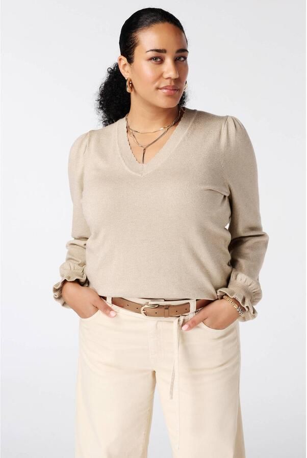 MS Mode gebreide trui met ruches beige