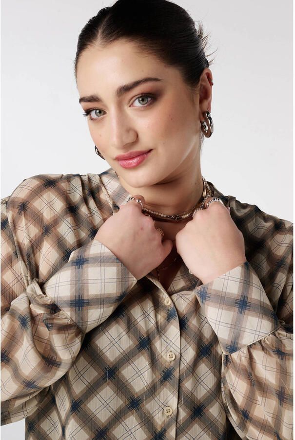 MS Mode geruit blouse bruin - Foto 2