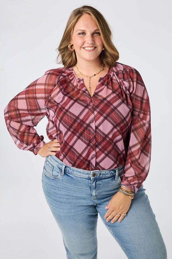 MS Mode geruite blouse Plus Size rood