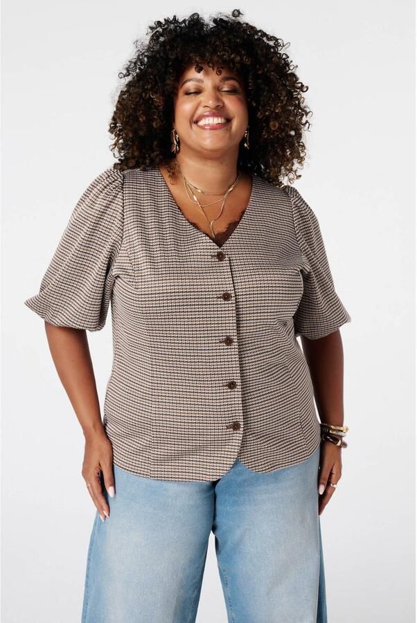MS Mode geruite top Plus Size bruin