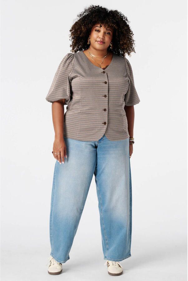 MS Mode geruite top Plus Size bruin - Foto 3