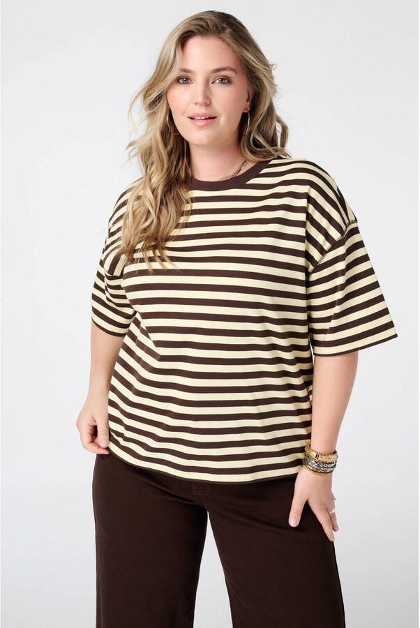 MS Mode gestreept T-shirt bruin