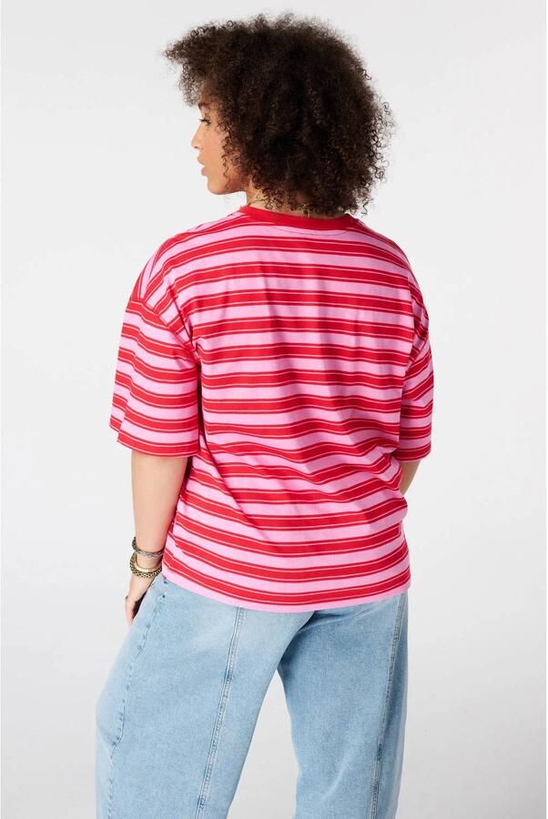MS Mode gestreept T-shirt Plus Size met tekst roze - Foto 2