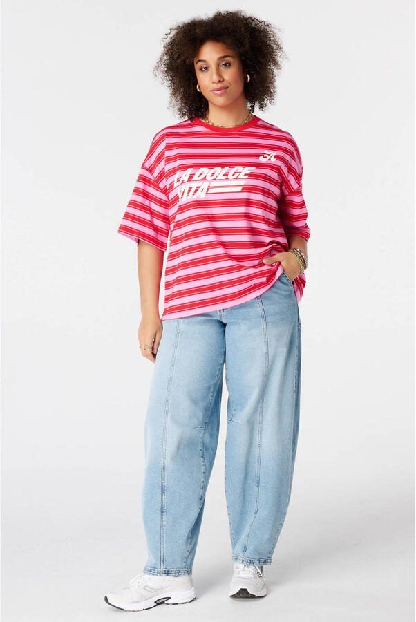 MS Mode gestreept T-shirt Plus Size met tekst roze - Foto 3