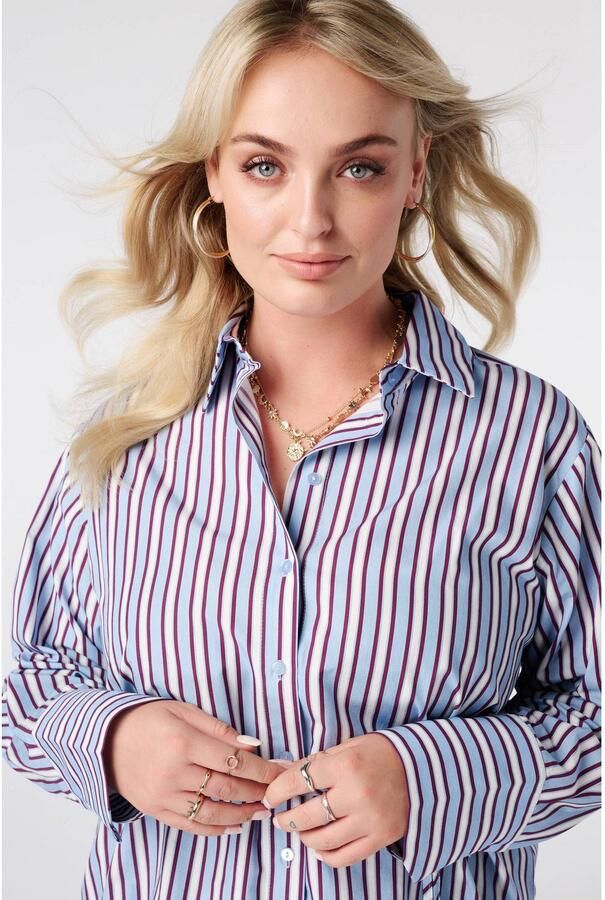 MS Mode gestreepte blouse blauw ecru rood - Foto 2