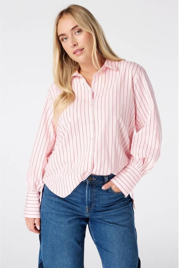 MS Mode gestreepte blouse lichtroze