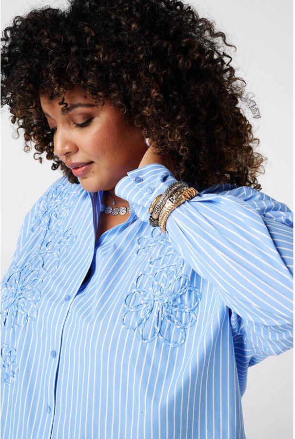 MS Mode gestreepte blouse met borduursels Plus Size blauw - Foto 2