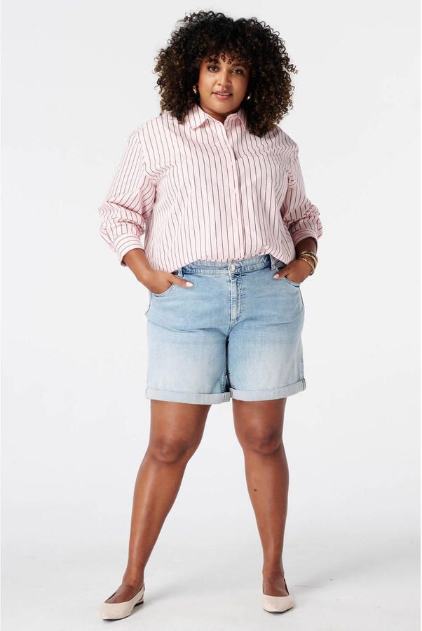 MS Mode gestreepte blouse met strass-steentjes Plus Size lichtroze