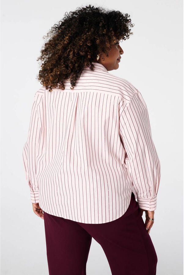 MS Mode gestreepte blouse met strass-steentjes Plus Size lichtroze - Foto 2