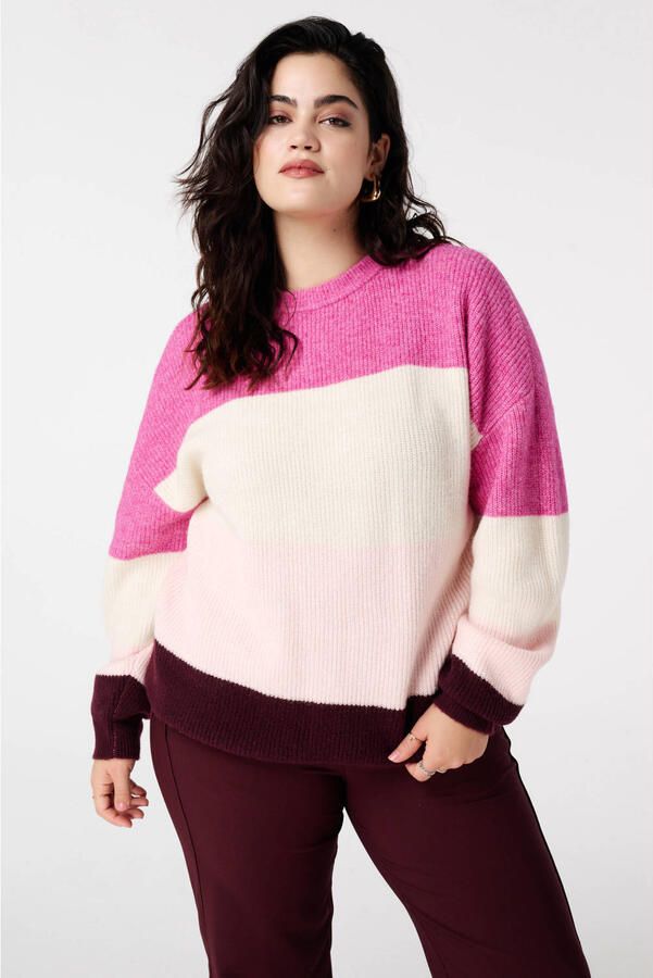 MS Mode gestreepte gebreide trui roze