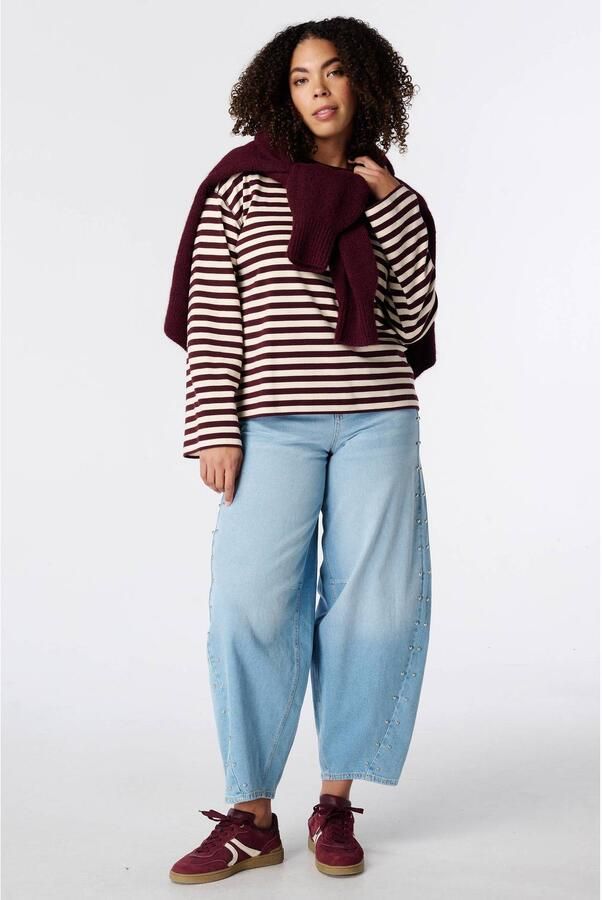MS Mode gestreepte longsleeve lichtgeel donkerbruin