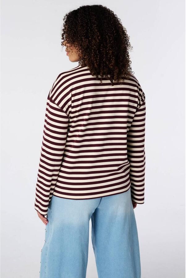 MS Mode gestreepte longsleeve lichtgeel donkerbruin - Foto 2