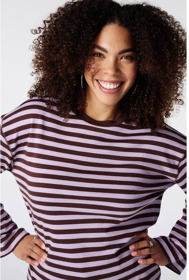 MS Mode gestreepte longsleeve lila donkerbruin