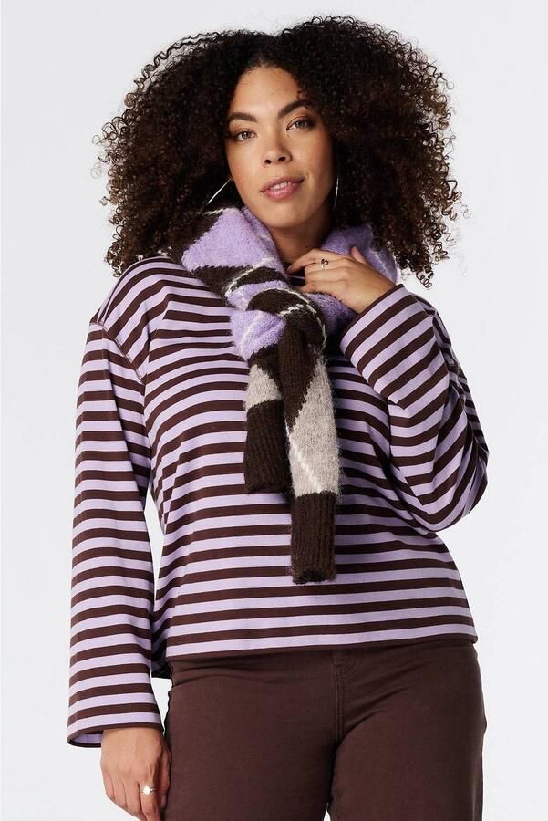 MS Mode gestreepte longsleeve lila donkerbruin - Foto 3