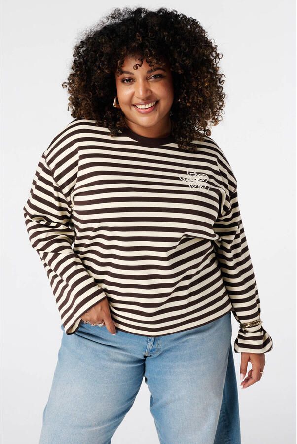 MS Mode gestreepte longsleeve Plus Size lichtgeel