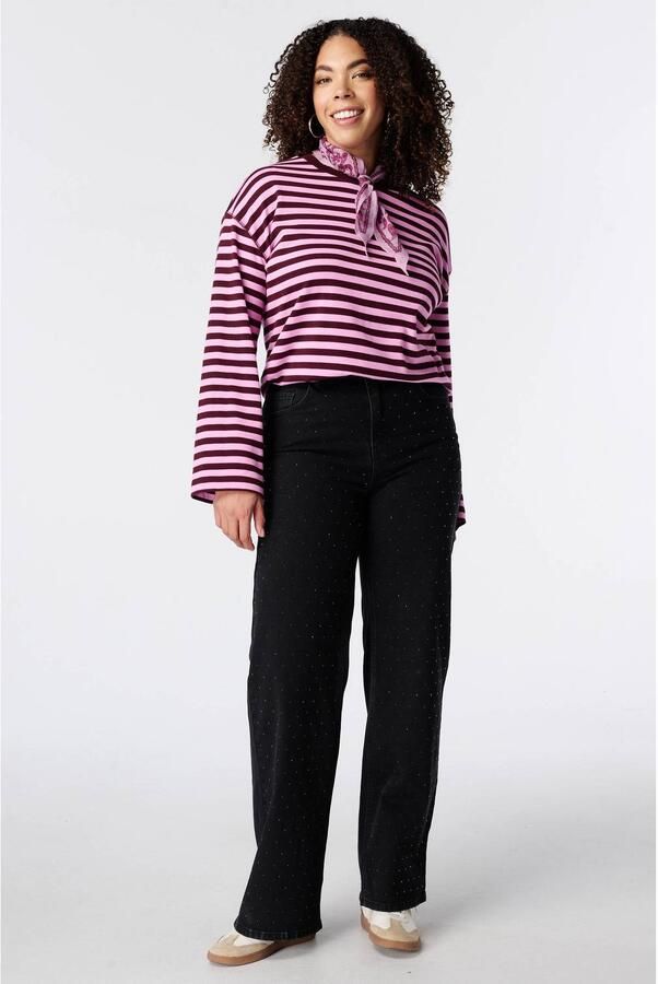 MS Mode gestreepte longsleeve roze donkerrood