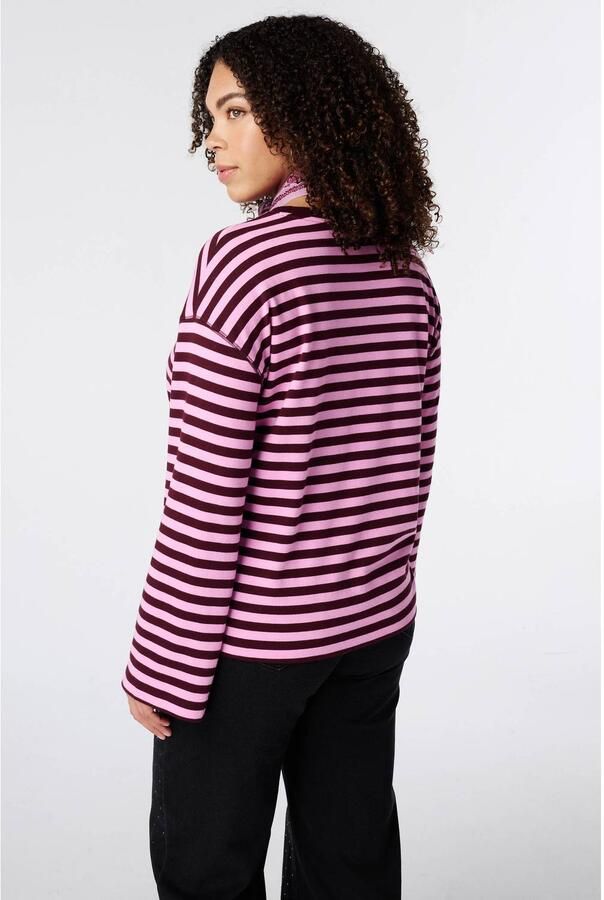 MS Mode gestreepte longsleeve roze donkerrood - Foto 2
