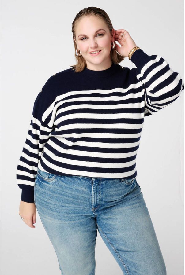 MS Mode gestreepte pullover donkerblauw