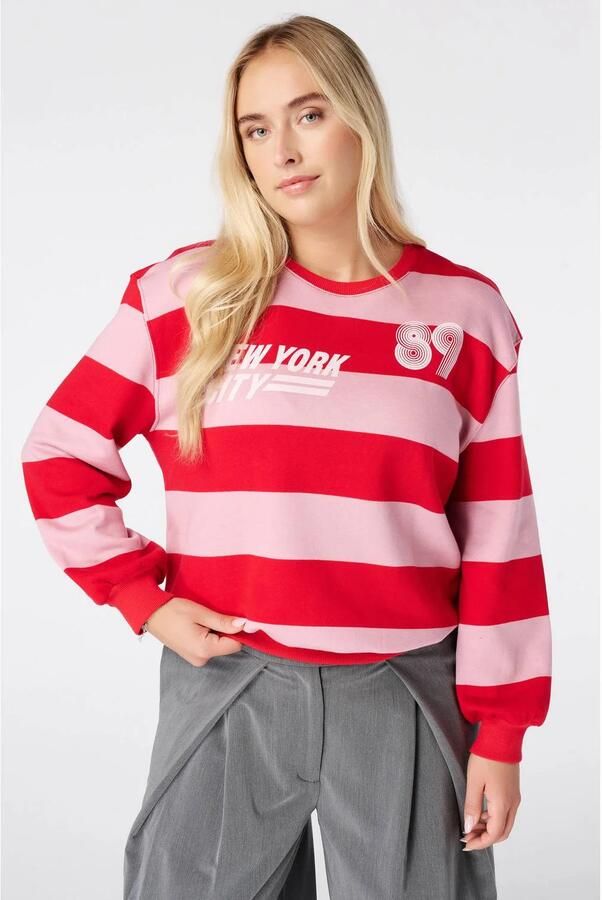 MS Mode gestreepte sweater roze rood