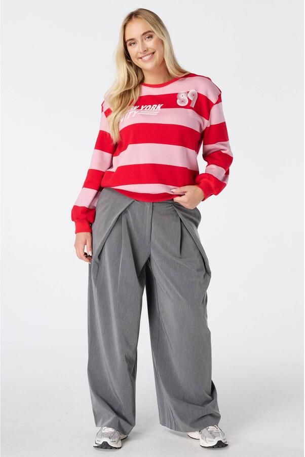 MS Mode gestreepte sweater roze rood - Foto 3