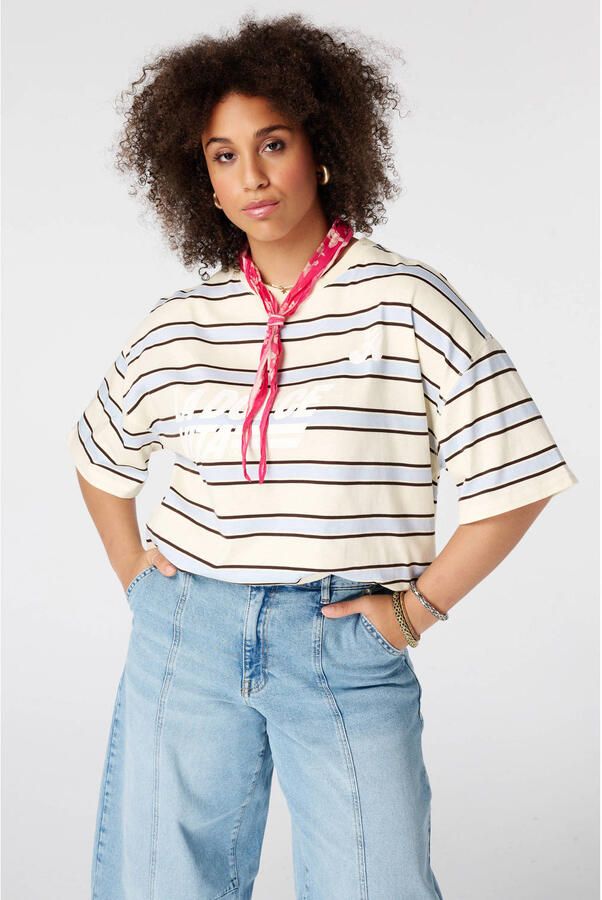 MS Mode gestreepte T-shirt met tekst Plus Size lichtgeel