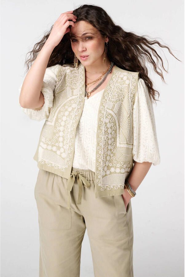 MS Mode gilet broderie lichtgroen