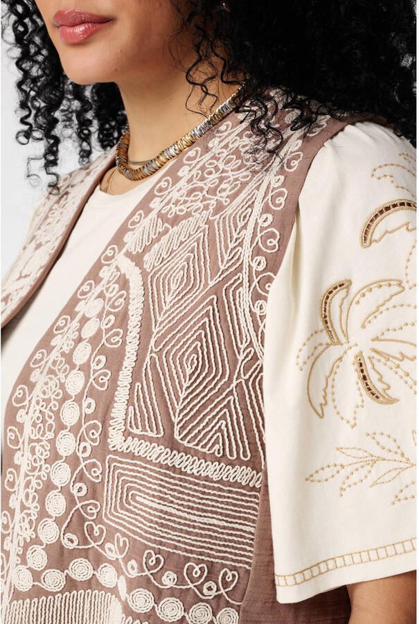 MS Mode gilet broderie taupe - Foto 2