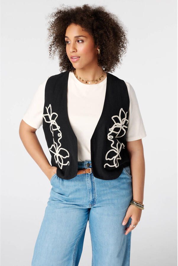 MS Mode gilet met borduursels Plus Size zwart