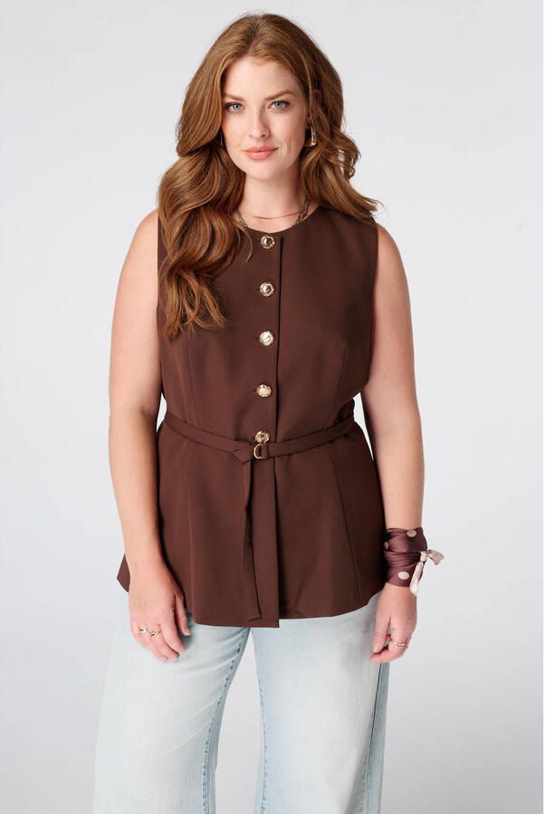 MS Mode gilet met ceintuur Plus Size bruin
