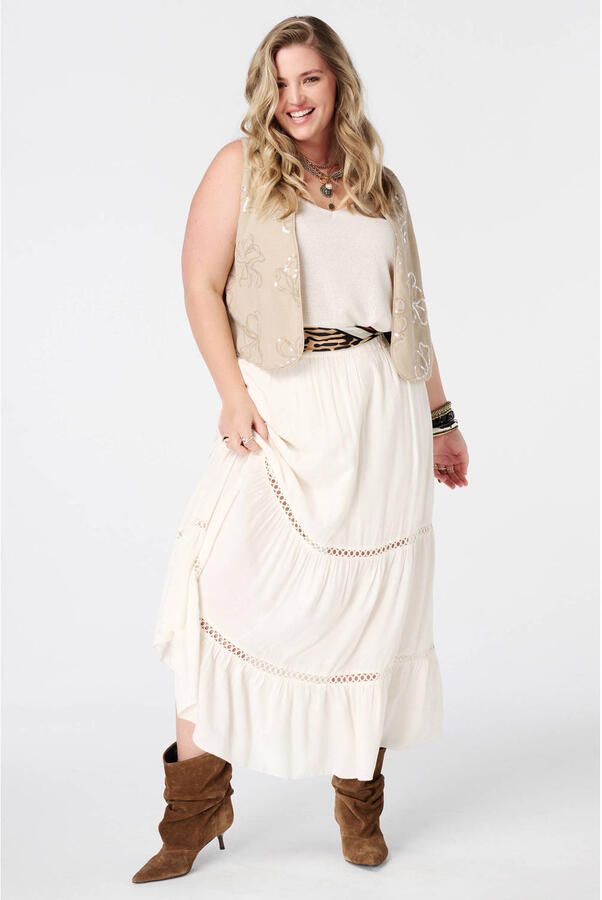 MS Mode gilet met pailletten beige