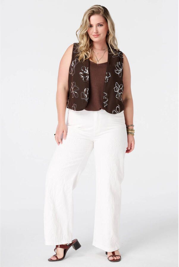 MS Mode gilet met pailletten donkerbruin