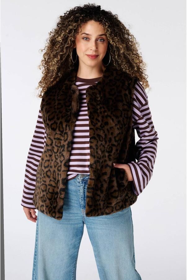 MS Mode gilet met panterprint donkerbruin