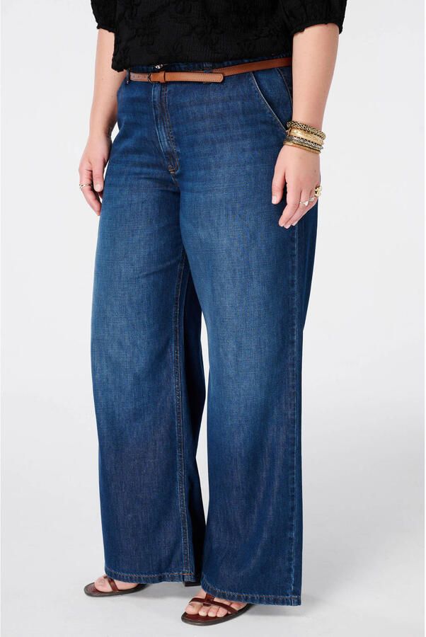 MS Mode high waist wide leg jeans Plus Size donkerblauw