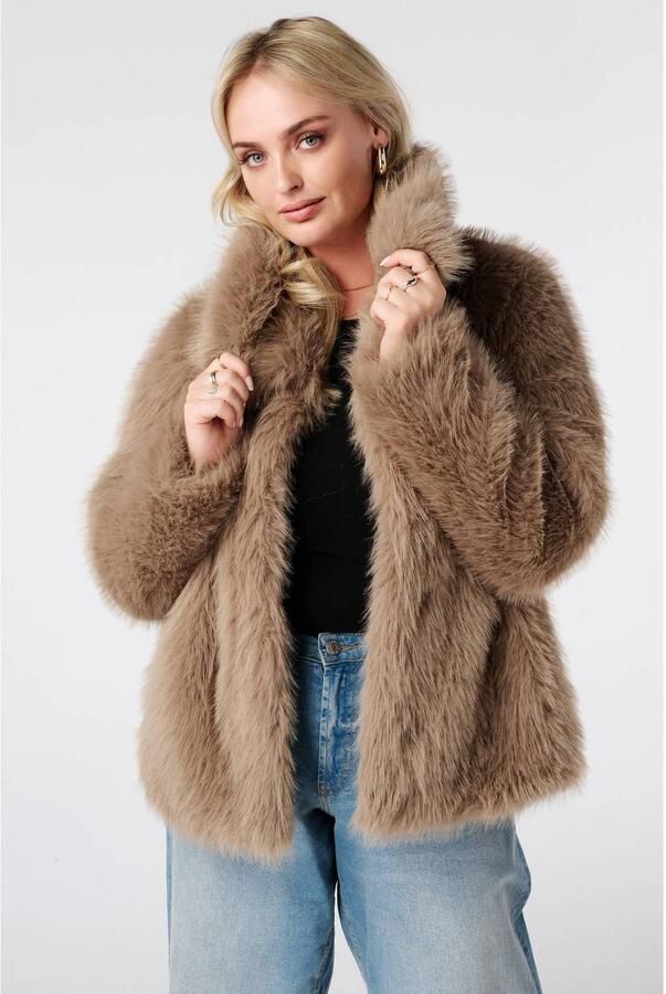 MS Mode imitatiebont winterjas bruin