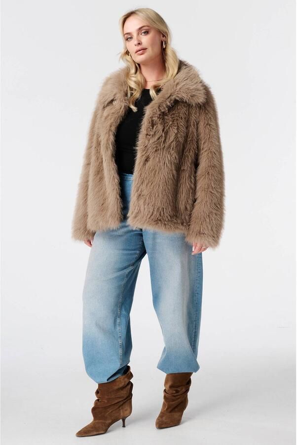 MS Mode imitatiebont winterjas bruin - Foto 3