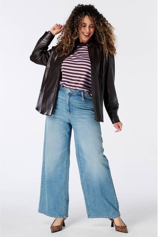 MS Mode imitatieleren blouse donkerbruin