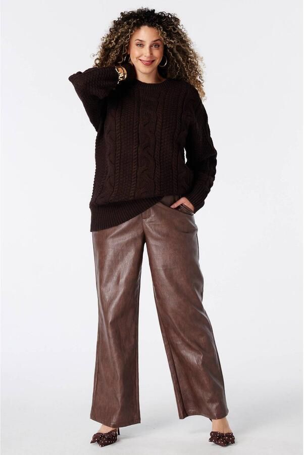 MS Mode imitatieleren flared broek bruin - Foto 2