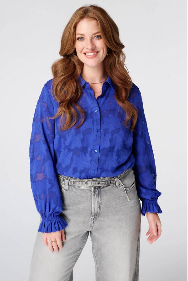 MS Mode jacquard blouse Plus Size blauw