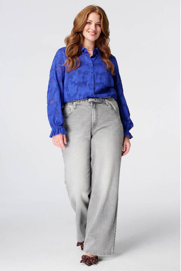 MS Mode jacquard blouse Plus Size blauw - Foto 3