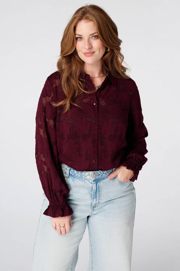 MS Mode jacquard blouse Plus Size donkerrood